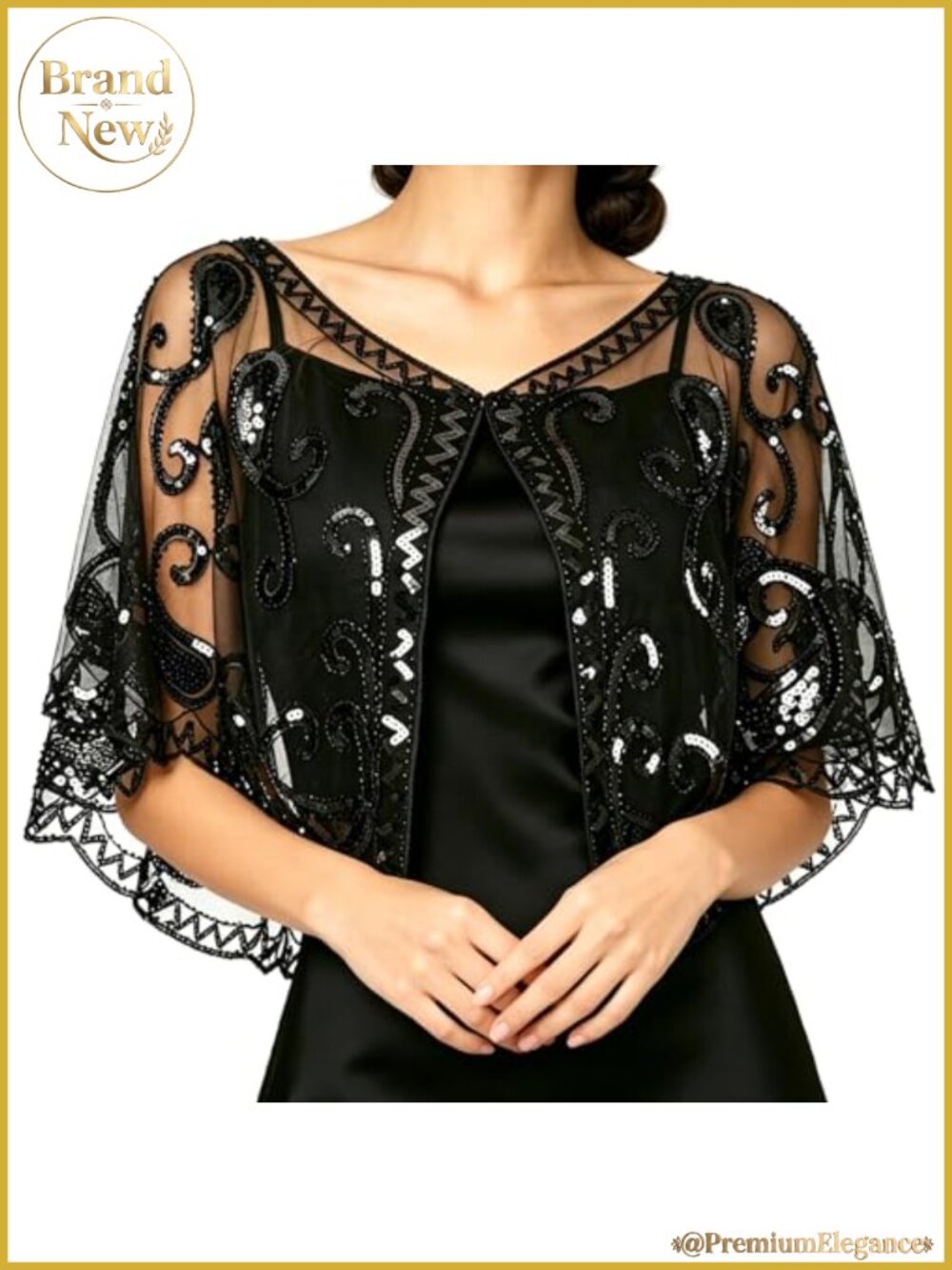 1920s Shawl Wrap Sequin Beaded Flapper Cape Evening Dress